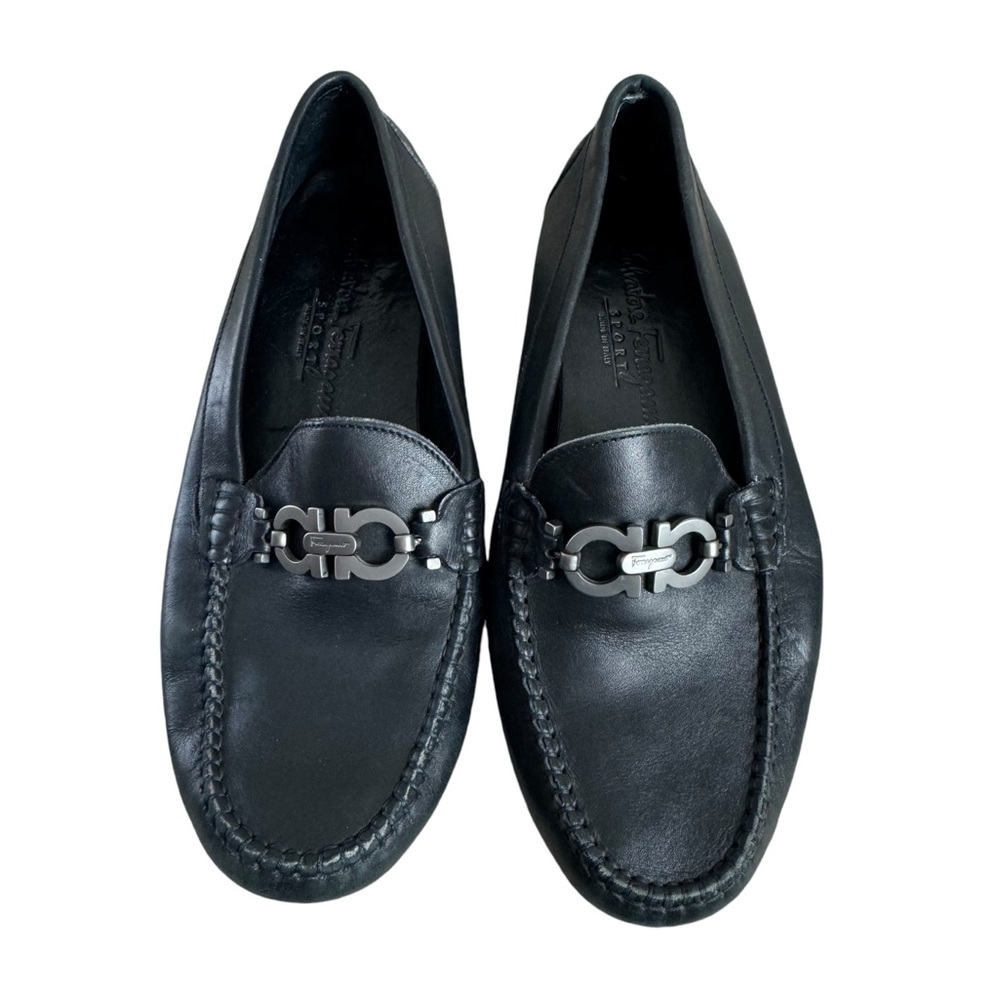 Salvatore Ferragamo Moccasin with Gancini ornament Horsebit Black Leather Shoes